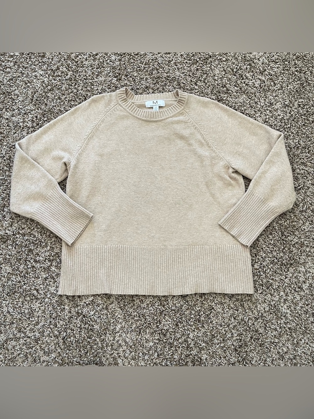 Magaschoni Classic Beige Crew Neck Sweater Women's Size L Elegant Modern